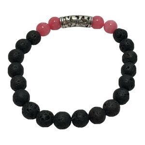 pink jasper Black lava pumice stone stretch bracelet healing powers Oil Diffuser